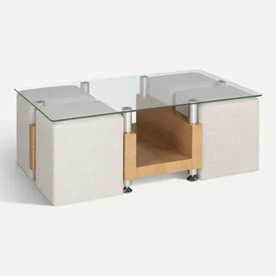 Table basse avec 4 poufs VECTRA Imitation chêne Table basse avec 4 poufs VECTRA Imitation chêne vue 3/4