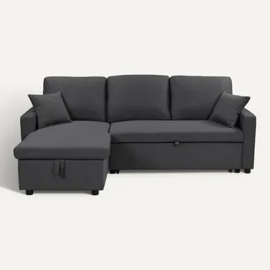 Canapé d'angle convertible méridienne réversible TYRA tissu gris vue de face