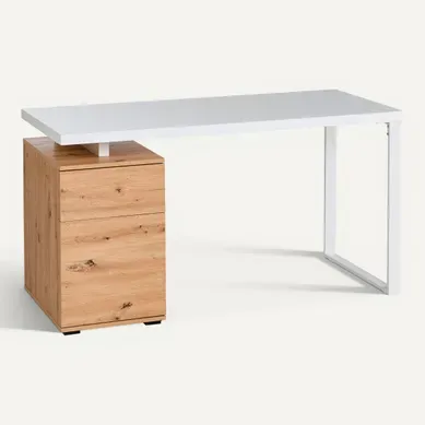 Bureau avec caisson JIMMY blanc et imitation chêne Bureau avec caisson JIMMY blanc et imitation chêne vue 3/4