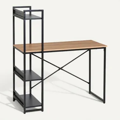 Bureau avec étagère MARLON noir et imitation chêne Bureau avec étagère MARLON noir et imitation chêne vue 3/4