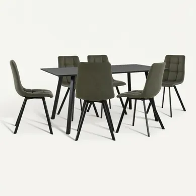 Table + 6 chaises SAVINA Noir et kaki Table + 6 chaises SAVINA Noir et kaki vue 3/4