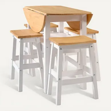 Table avec 4 tabourets JANE 2 Bois massif et blanc Table avec 4 tabourets JANE 2 Bois massif et blanc vue 3/4