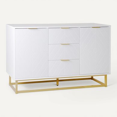 Commode 3 tiroirs 2 portes GLORY blanche et dorée vue 3/4