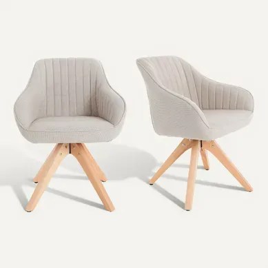 Lot de 2 chaises pivotantes ALVA tissu beige vue 3/4