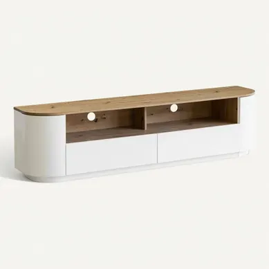Meuble TV L.180 cm RONDY imitation chêne et blanc vue 3/4