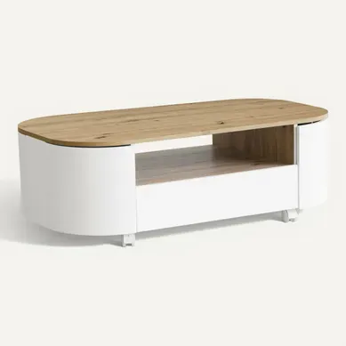 Table basse RONDY 110cm imitation chêne et blanc Table basse RONDY 110cm imitation chêne et blanc vue 3/4