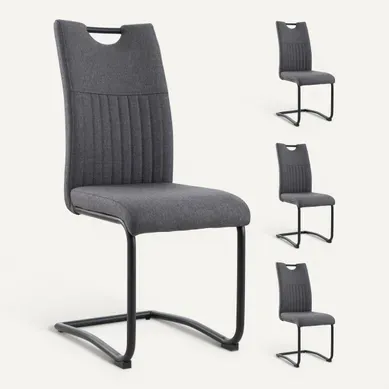 Lot de 4 chaises GREY tissu gris pieds noir vue 3/4
