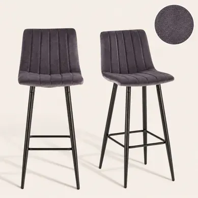 Lot de 2 tabourets de bar H.66 cm VELUTTO gris vue 3/4
