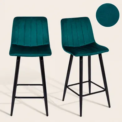 Lot de 2 tabourets de bar H.66 cm VELUTTO vert vue 3/4