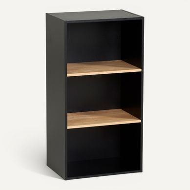 Etagère 3 cases POYANG 3 Noir et imitation chêne Etagère 3 cases POYANG 3 Noir et imitation chêne vue 3/4