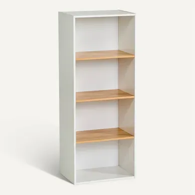 Etagère 4 cases POYANG 3 Blanc et imitation chêne Etagère 4 cases POYANG 3 Blanc et imitation chêne vue 3/4