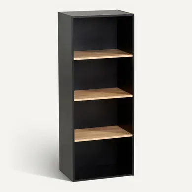 Etagère 4 cases POYANG 3 Noir et imitation chêne Etagère 4 cases POYANG 3 Noir et imitation chêne vue 3/4