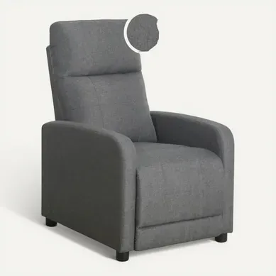 Fauteuil relax BONNIE en tissu gris - Système Push Back vue 3/4