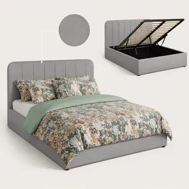 Lit coffre 140x190 cm en tissu gris ANNA Lit coffre 140x190 cm en tissu gris ANNA vue 3/4