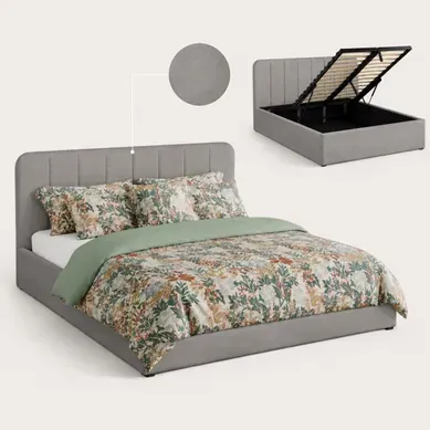 Lit coffre 140x190 cm en velours gris ANNA vue 3/4