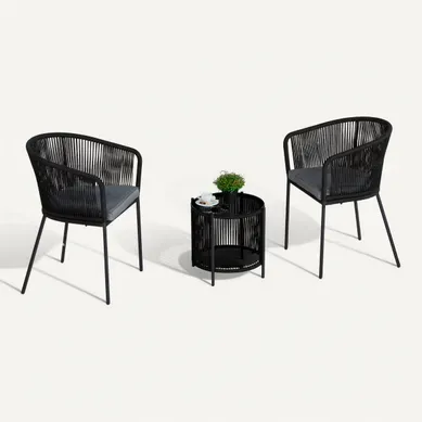 Set 2 chaises -1 table jardin ALBA Noir vue 3/4
