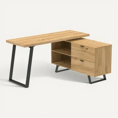 Bureau d'angle modulable CHARLOTTE imitation chêne et noir Bureau d'angle modulable CHARLOTTE imitation chêne et noir vue de face