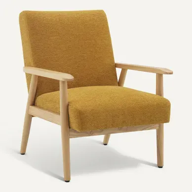 Fauteuil DAN tissu jaune vue 3/4