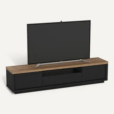 Meuble TV MYSEN imitation chêne et noir vue 3/4