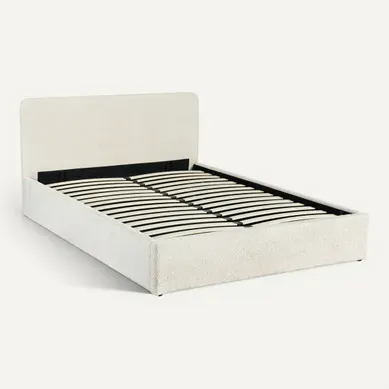 Lit coffre 140x190 cm tissu bouclette beige LYLA Lit coffre 140x190 cm tissu bouclette beige LYLA vue 3/4