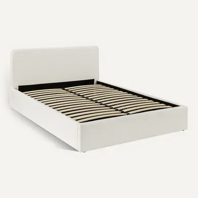 Lit coffre 140x190 cm velours côtelé beige LYLA vue 3/4