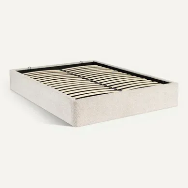 Lit coffre 140x190 cm avec sommier relevable PARMA tissu bouclette gris clair Lit coffre 140x190 cm avec sommier relevable PARMA tissu bouclette gris clair vue 3/4