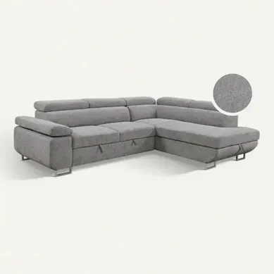 Canapé d'angle droit convertible SALVADOR tissu gris clair Canapé d'angle droit convertible SALVADOR tissu gris clair vue 3/4