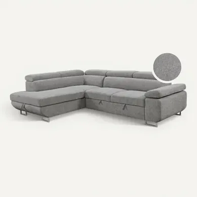 Canapé d'angle gauche convertible SALVADOR tissu gris clair Canapé d'angle gauche convertible SALVADOR tissu gris clair vue 3/4