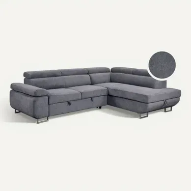 Canapé d'angle droit convertible SALVADOR tissu gris anthracite Canapé d'angle droit convertible SALVADOR tissu gris anthracite vue 3/4