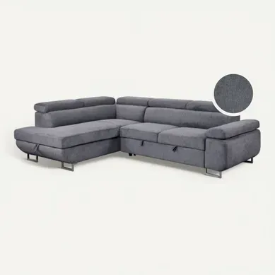 Canapé d'angle gauche convertible SALVADOR tissu gris anthracite vue 3/4