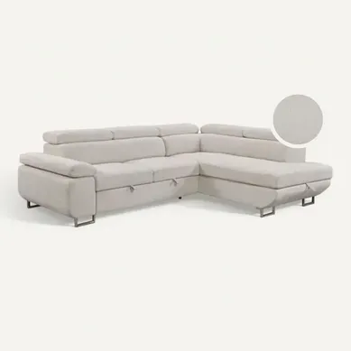 Canapé d'angle droit convertible SALVADOR tissu beige Canapé d'angle droit convertible SALVADOR tissu beige vue 3/4