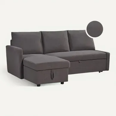 Canapé d'angle convertible méridienne réversible CAMPUS tissu gris foncé Canapé d'angle convertible méridienne réversible CAMPUS tissu gris foncé vue 3/4