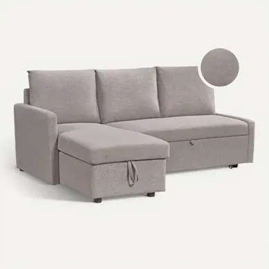 Canapé d'angle convertible méridienne réversible CAMPUS tissu gris clair vue 3/4