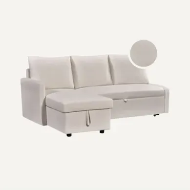 Canapé d'angle convertible méridienne réversible CAMPUS tissu crème Canapé d'angle convertible méridienne réversible CAMPUS tissu crème vue 3/4