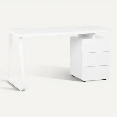 Bureau avec 3 tiroirs TINO Blanc Bureau avec 3 tiroirs TINO Blanc vue 3/4