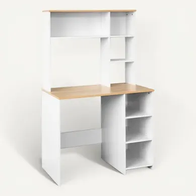 Bureau avec rangements RACHEL imitation chêne et blanc Bureau avec rangements RACHEL imitation chêne et blanc vue 3/4