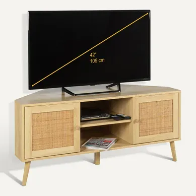 Meuble TV D'angle BEA imitation chêne vue 3/4