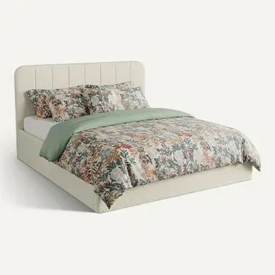 Lit coffre 160x200 cm en tissu bouclette blanc ANNA Lit coffre 160x200 cm en tissu bouclette blanc ANNA vue 3/4
