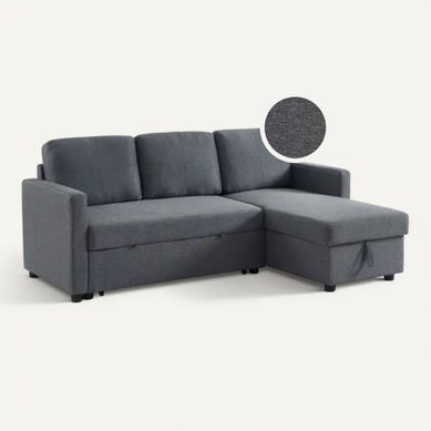 Canapé d'angle convertible méridienne réversible KIM tissu gris foncé vue 3/4