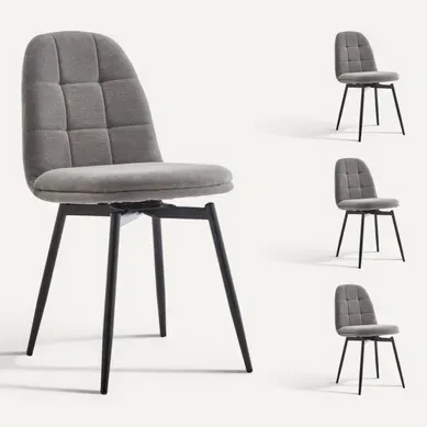 Lot de 4 chaises pivotantes LAURIE tissu gris Lot de 4 chaises pivotantes LAURIE tissu gris vue 3/4