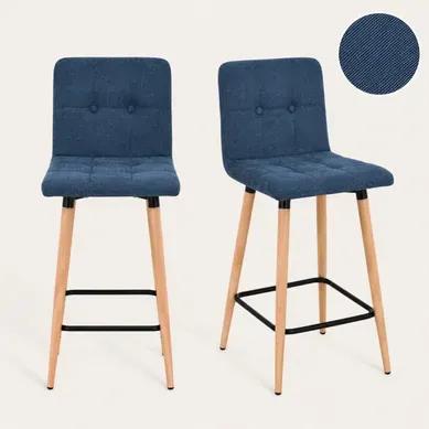 Lot de 2 tabourets de bar H. 63 cm MEVIK bleu vue 3/4