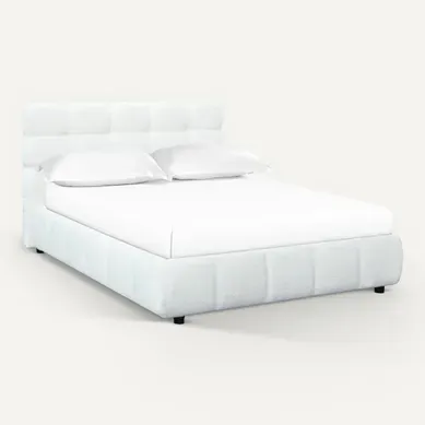 Lit coffre 140x190 cm NUAGE tissu effet boucle capitonné Lit coffre 140x190 cm NUAGE tissu effet boucle capitonné vue 3/4