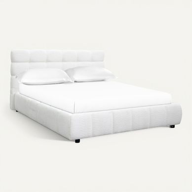 Lit coffre 160x200 cm NUAGE tissu effet boucle capitonné vue 3/4
