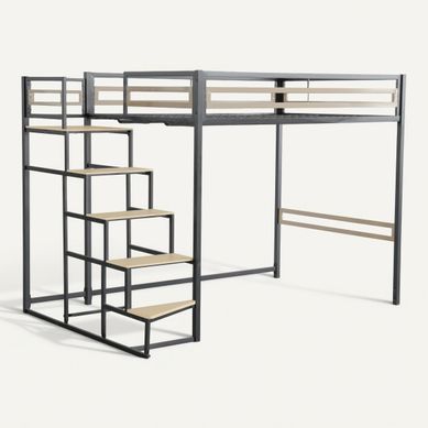 Lit mezzanine 140x200 cm MARLEY imitation chêne - noir Lit mezzanine 140x200 cm MARLEY imitation chêne - noir vue 3/4