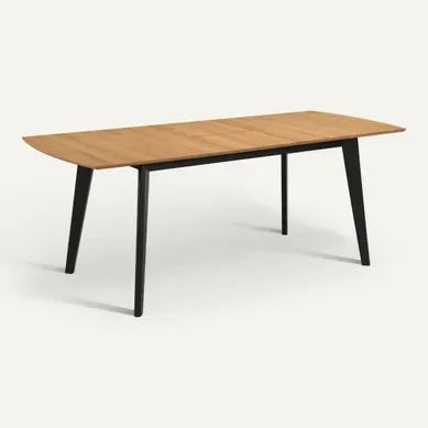 Table extensible L160-200 cm MALENA scandinave bois et noir vue 3/4