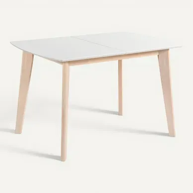 Table extensible L120-160 cm MALENA scandinave blanc et chêne vue 3/4
