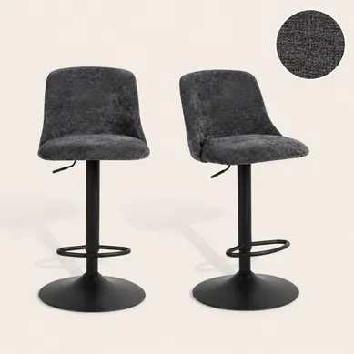 Lot de 2 tabourets de bar pivotants H.63cm et up&down LARISSA tissu gris foncé vue 3/4