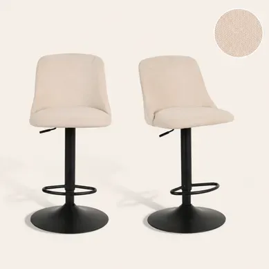 Lot de 2 tabourets de bar pivotants H.63cm et up&down LARISSA tissu beige vue 3/4