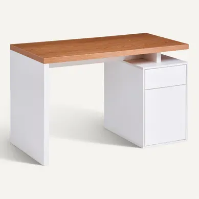 Bureau droit ANGELE imitation chêne et blanc Bureau droit ANGELE imitation chêne et blanc vue 3/4
