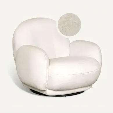 Fauteuil pivotant MIMI tissu doux beige cocooning - Rotation 360 Fauteuil pivotant MIMI tissu doux beige cocooning - Rotation 360 vue 3/4